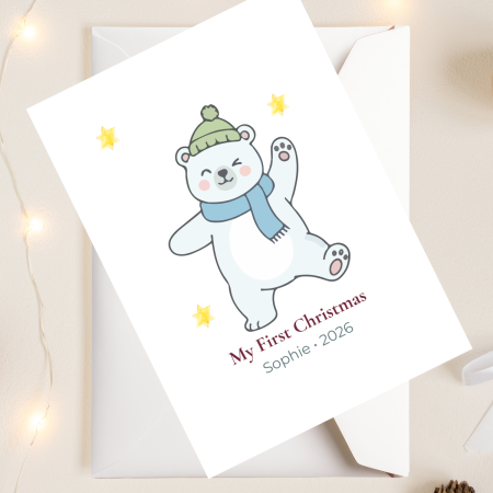 Cute Polar Bear – Personalised Baby’s First Christmas Card Keepsake