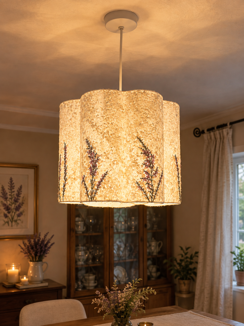 Handmade Botanical Lampshade, Real Dried Flowers, Mulberry Paper Ceiling Light
