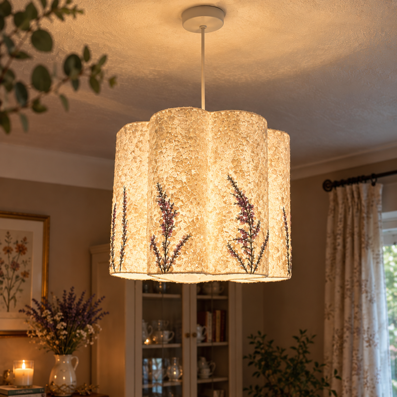 Handmade Botanical Lampshade, Real Dried Flowers, Mulberry Paper Ceiling Light