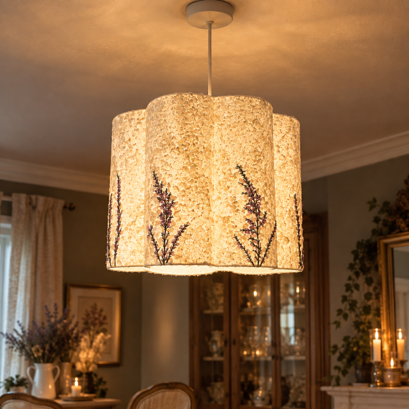 Handmade Botanical Lampshade, Real Dried Flowers, Mulberry Paper Ceiling Light