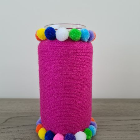Handmade Upcycled Bright Pink Yarn Wrapped Jar/Multi-Use Holder