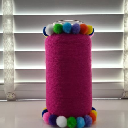 Handmade Upcycled Bright Pink Yarn Wrapped Jar/Multi-Use Holder