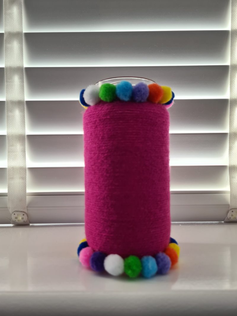 Handmade Upcycled Bright Pink Yarn Wrapped Jar/Multi-Use Holder