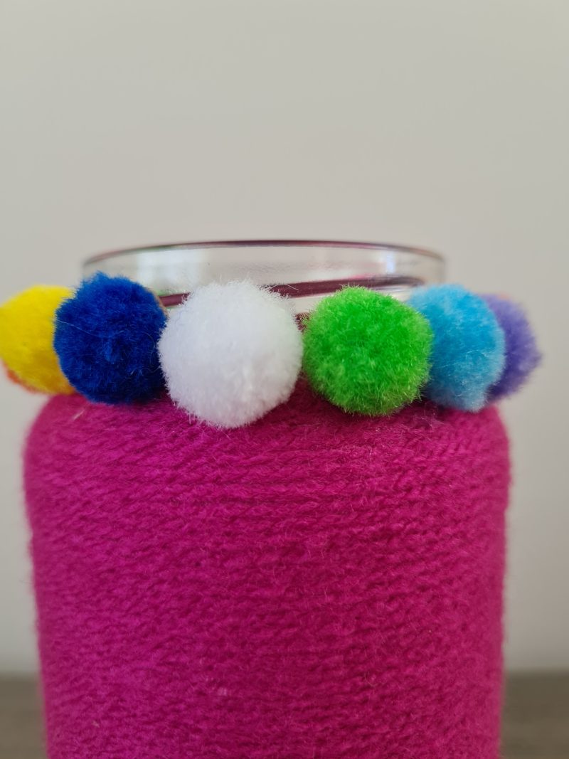 Handmade Upcycled Bright Pink Yarn Wrapped Jar/Multi-Use Holder