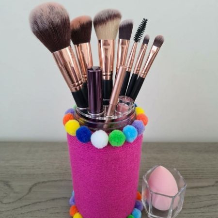 Handmade Upcycled Bright Pink Yarn Wrapped Jar/Multi-Use Holder