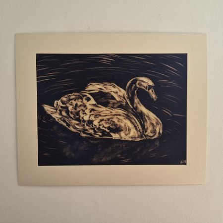 Hand-painted Bleach Swan on A3 Crepe Paper