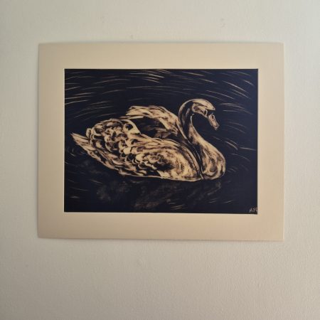 Hand-painted Bleach Swan on A3 Crepe Paper