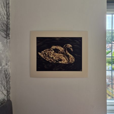 Hand-painted Bleach Swan on A3 Crepe Paper