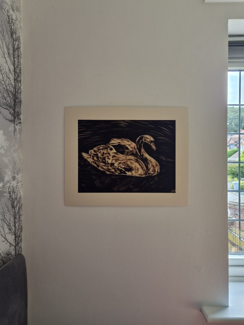 Hand-painted Bleach Swan on A3 Crepe Paper