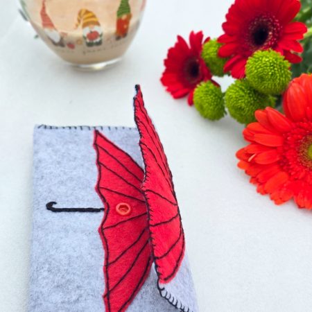 Handmade Felt Pouch inspired by grey skies and rainy days