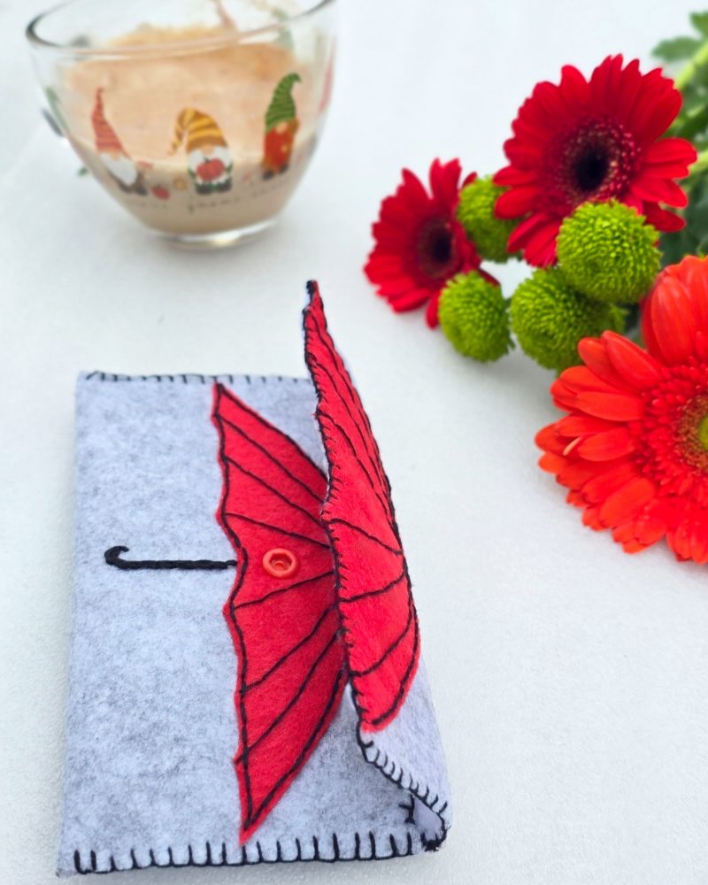 Handmade Felt Pouch inspired by grey skies and rainy days