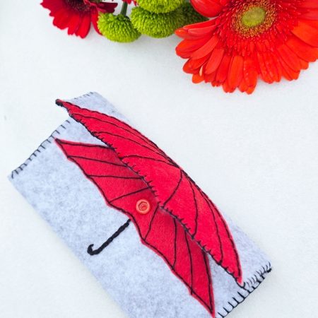 Handmade Felt Pouch inspired by grey skies and rainy days