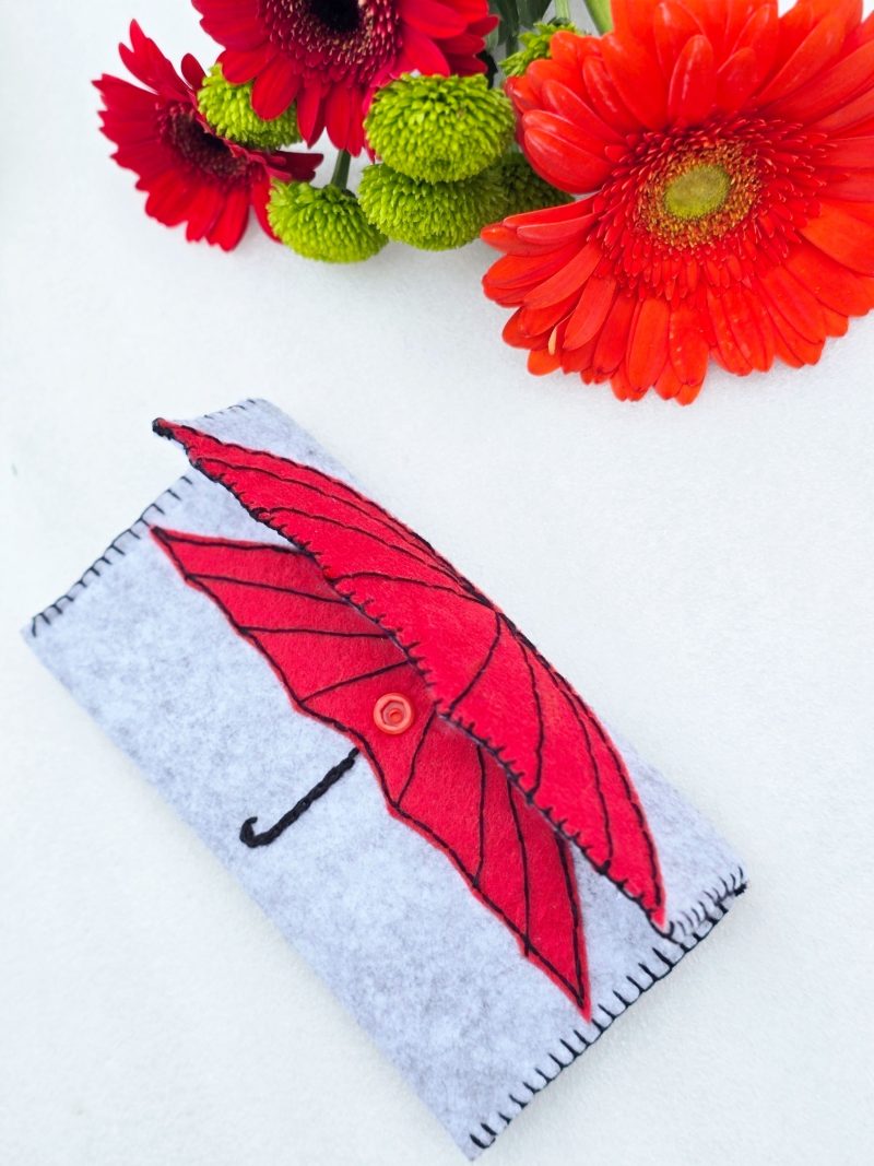 Handmade Felt Pouch inspired by grey skies and rainy days