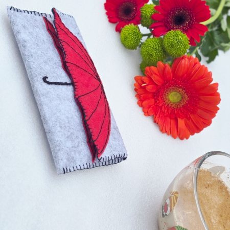 Handmade Felt Pouch inspired by grey skies and rainy days