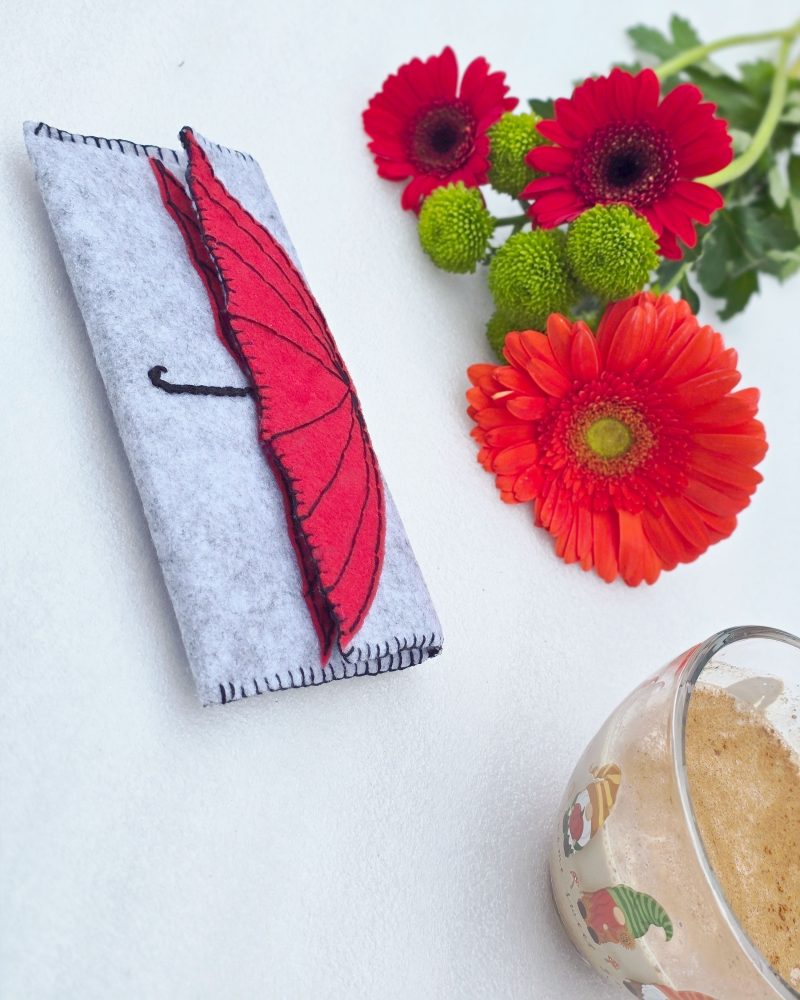 Handmade Felt Pouch inspired by grey skies and rainy days