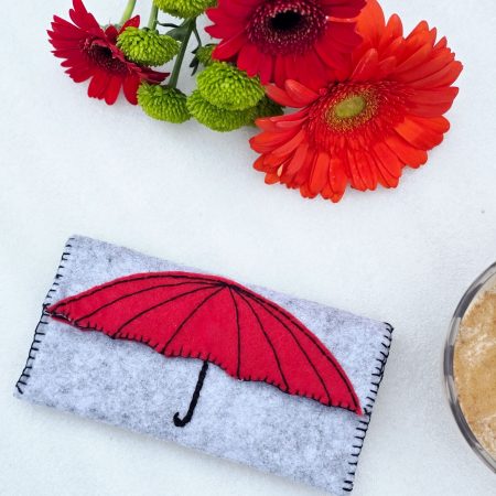 Handmade Felt Pouch inspired by grey skies and rainy days