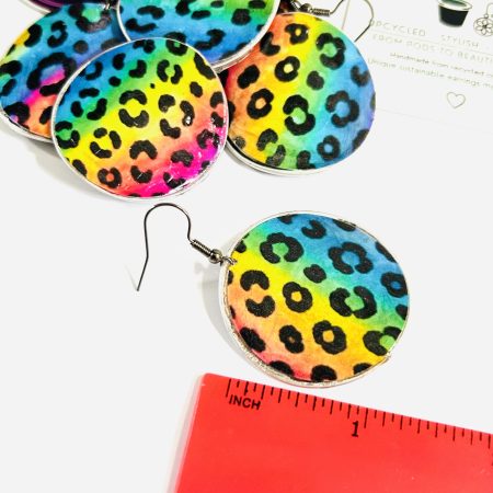 Rainbow Leopard Print Earrings, Handmade Recycled Coffee Pod Jewellery