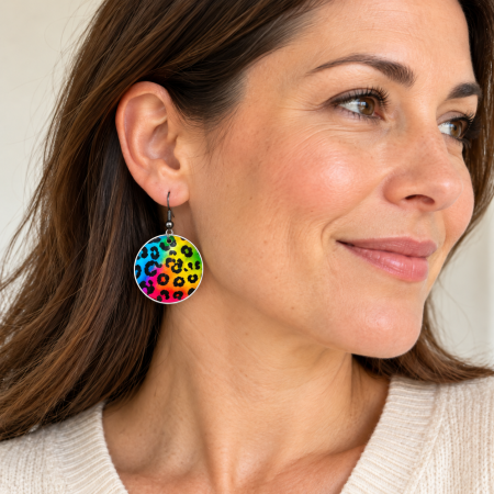 Rainbow Leopard Print Earrings, Handmade Recycled Coffee Pod Jewellery