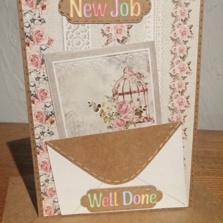 "New Job" handmade card in chabby chic style with gift card pocket