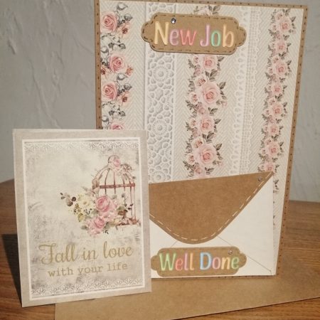 "New Job" handmade card in chabby chic style with gift card pocket
