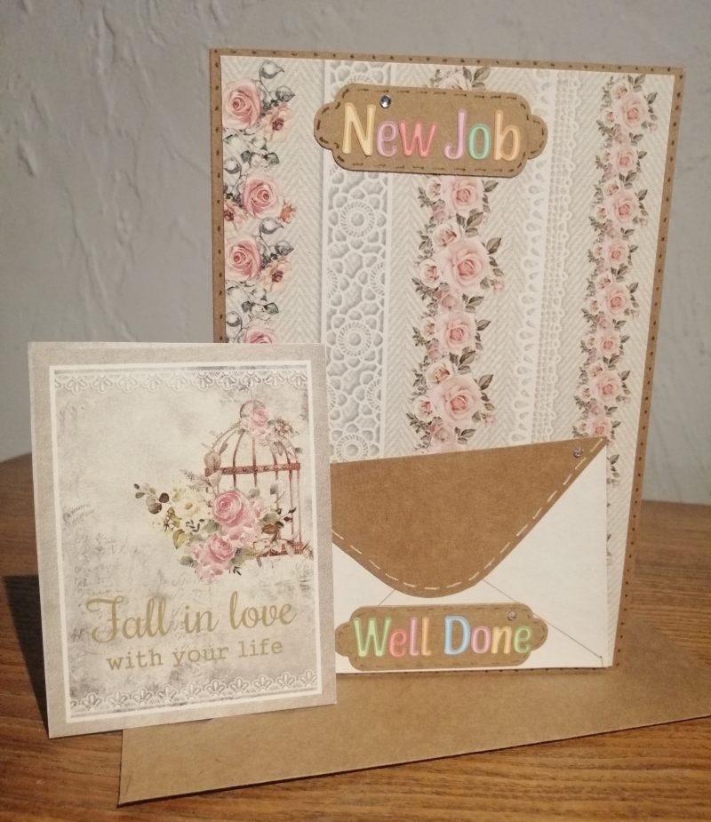 "New Job" handmade card in chabby chic style with gift card pocket