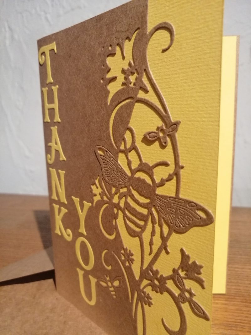 "Thank You" card with a bee theme
