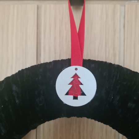 Black Yarn Wrapped Christmas Wreath 25cm Handmade Festive Decoration