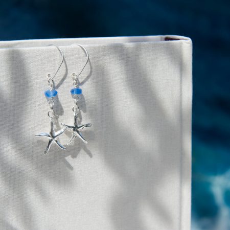 Silver Starfish Sea Glass Earrings