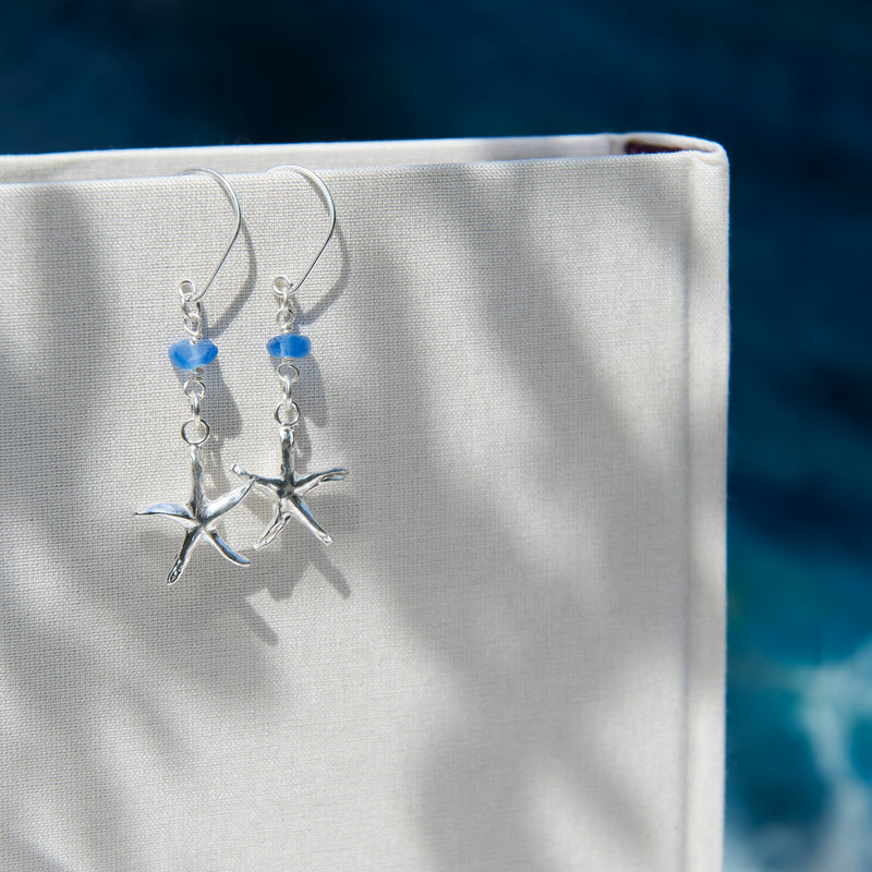 Silver Starfish Sea Glass Earrings