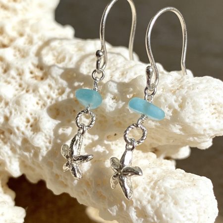 Silver Starfish Sea Glass Earrings