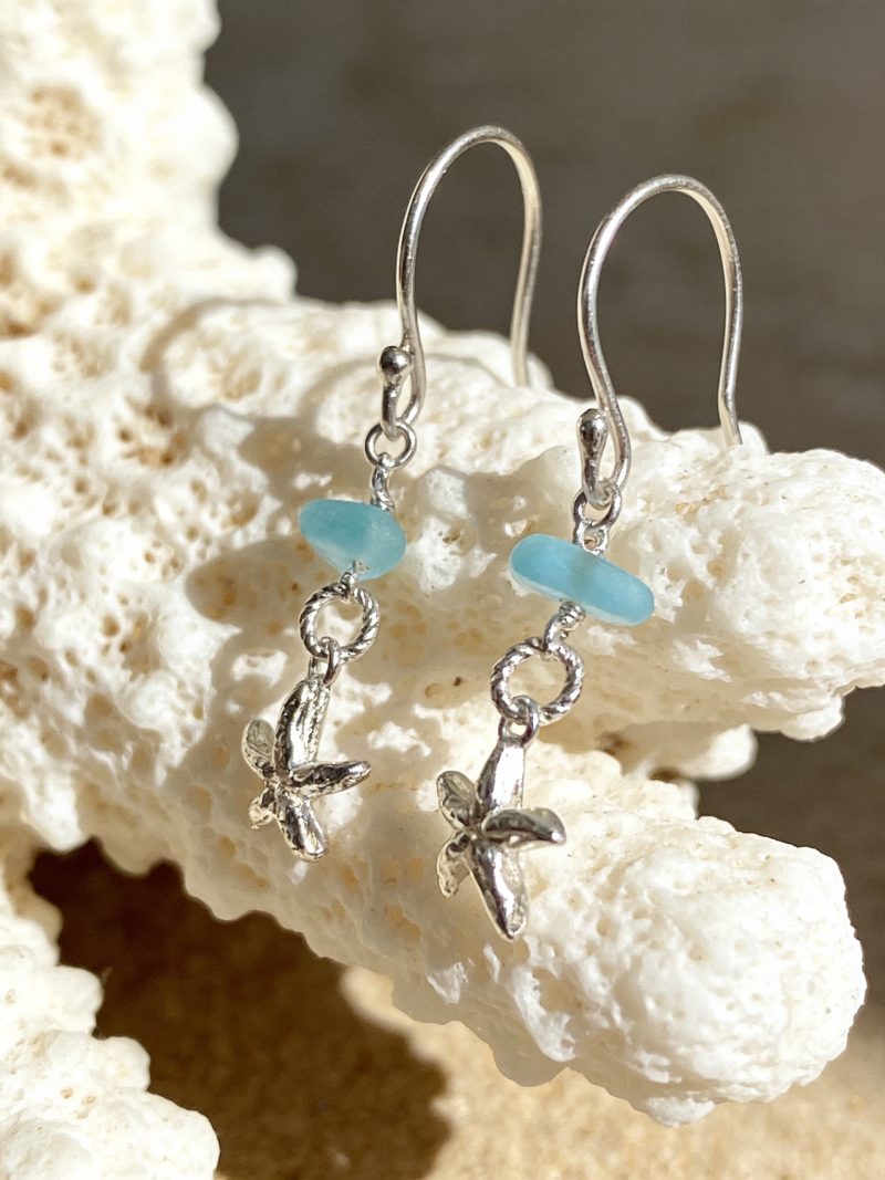 Silver Starfish Sea Glass Earrings