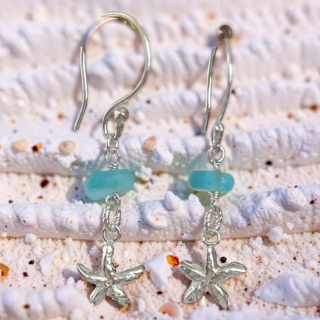 Silver Starfish Sea Glass Earrings
