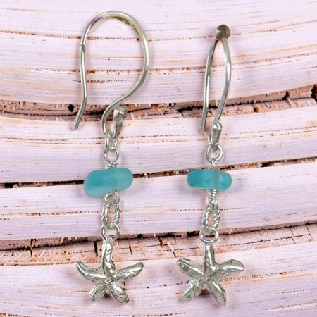 Silver Starfish Sea Glass Earrings
