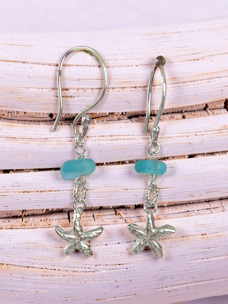 Silver Starfish Sea Glass Earrings