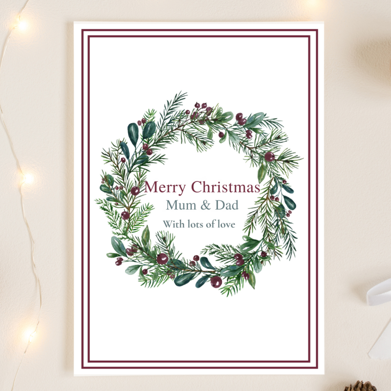 Personalised Christmas card Wreath Design