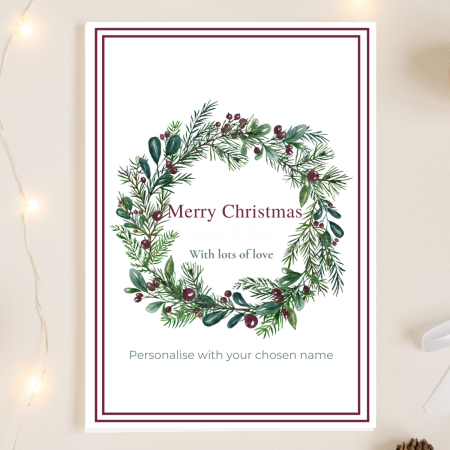 Personalised Christmas card Wreath Design