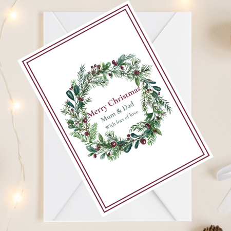 Personalised Christmas card Wreath Design