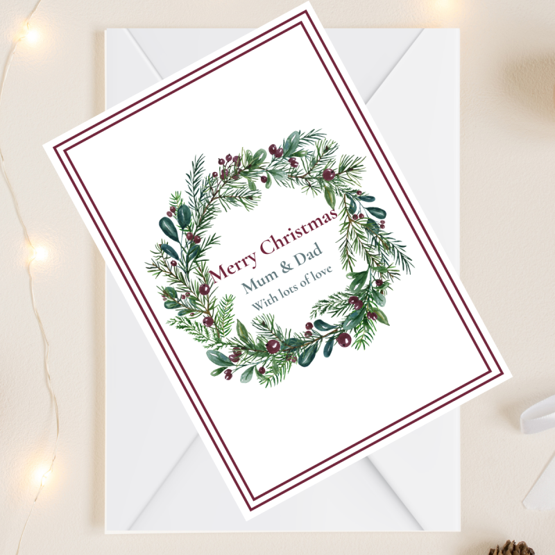 Personalised Christmas card Wreath Design