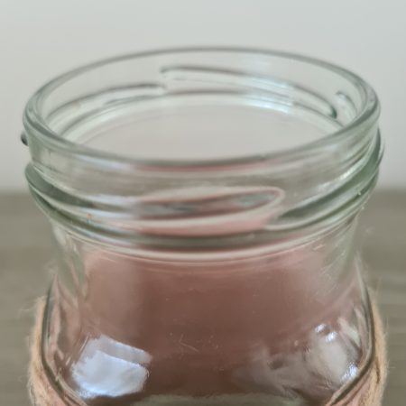 Pair Of Upcycled Glass Jars-Pink Rope Wrap/Jute Lace & Crochet Flower