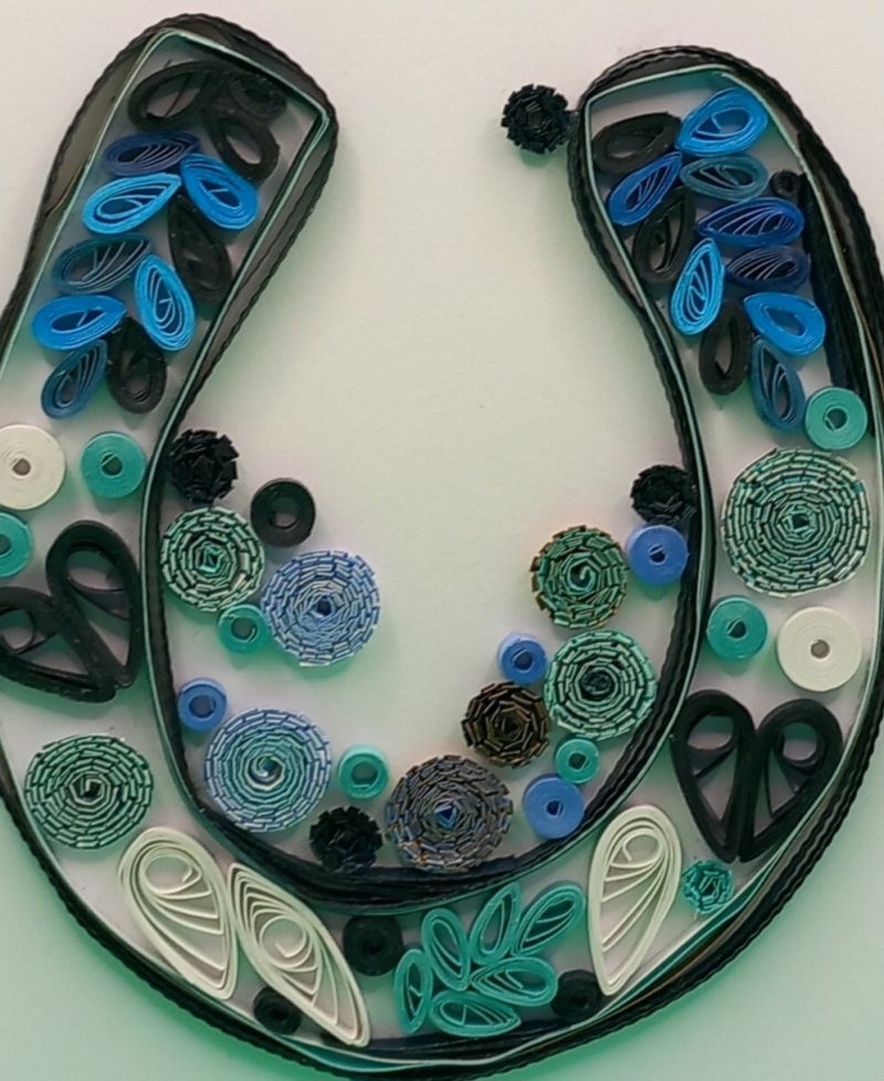 Wedding Congratulations Card. Handmade quilled horseshoe design.