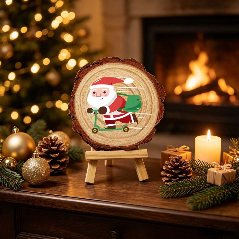 DIY Wood Art Paint by Number Kit | Santa on Scooter