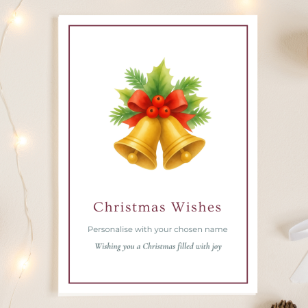 Personalised Christmas Card, Traditional Bells with Holly