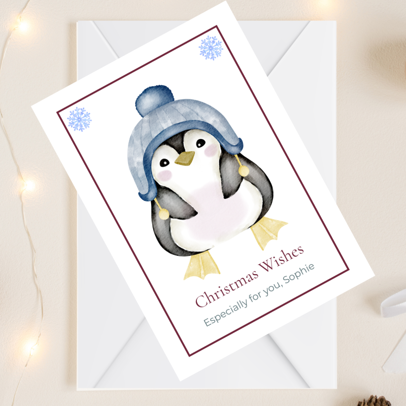 Personalised Christmas Card, Cute Penguin