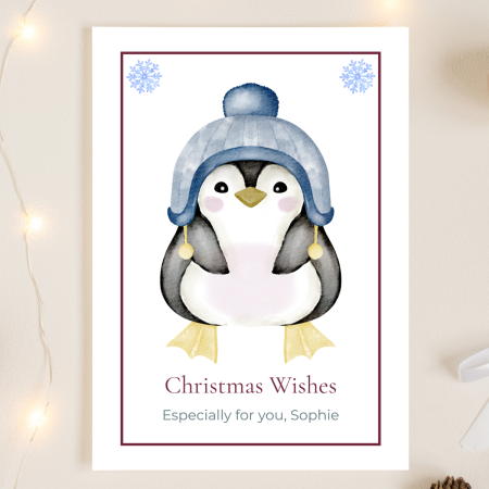 Personalised Christmas Card, Cute Penguin