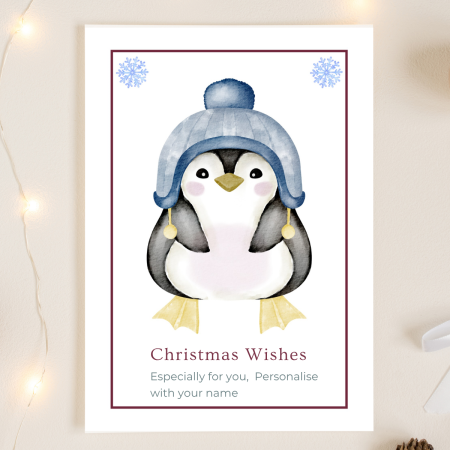 Personalised Christmas Card, Cute Penguin