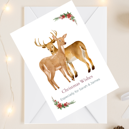 Personalised Christmas Card, Two Deer's illustration