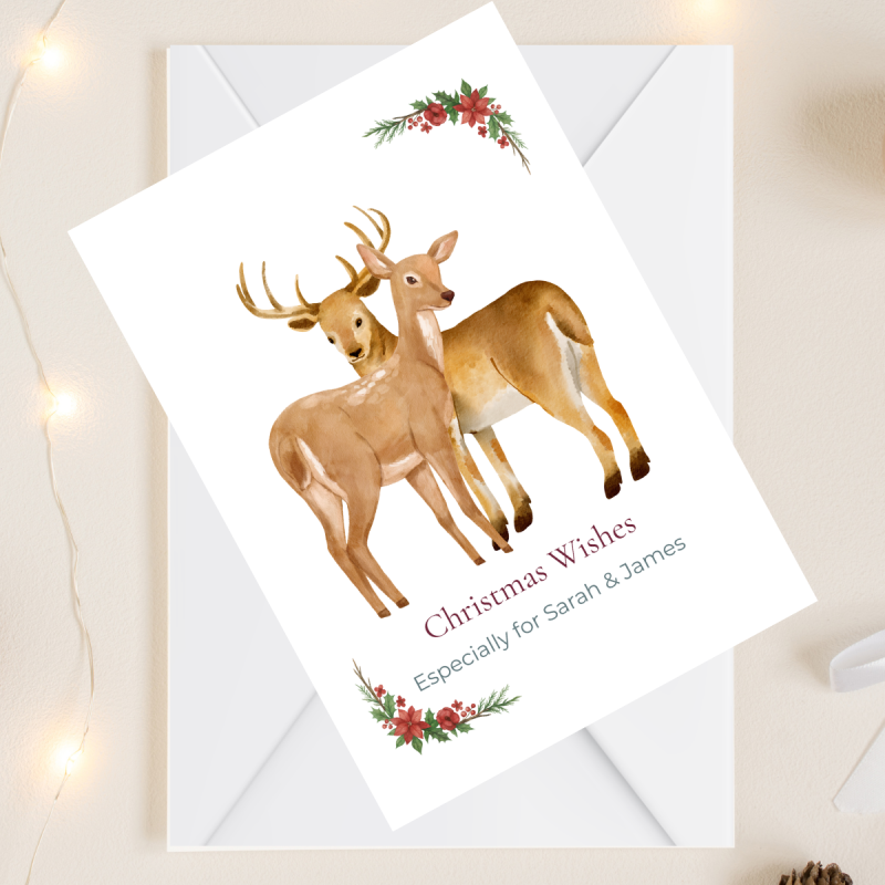 Personalised Christmas Card, Two Deer's illustration
