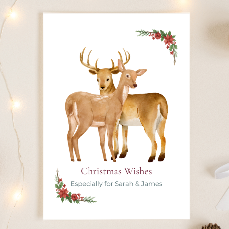Personalised Christmas Card, Two Deer's illustration