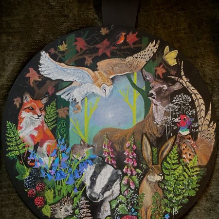 Woodland slate platter, hand painted, 35cm