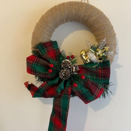 Handmade Rustic Christmas Wreath with Burlap and Plaid Bow